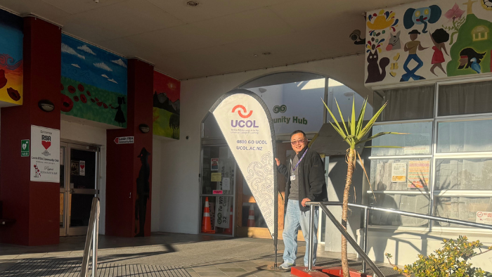 Kevin Qin stands outside Te Whare Mahana Kevin Qin stands outside Te Whare Mahana